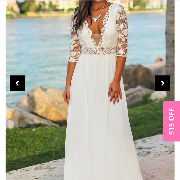 Ivory Embroidered Dress with Open Back - Picture 2 of 5